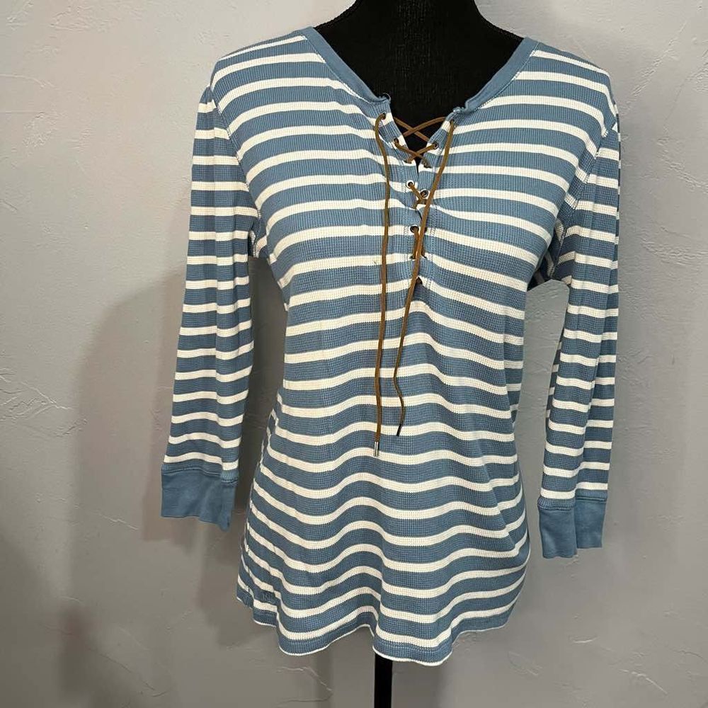 Lauren Ralph Lauren Striped Lace-Up Waffle-Knit Top Size Large​​​